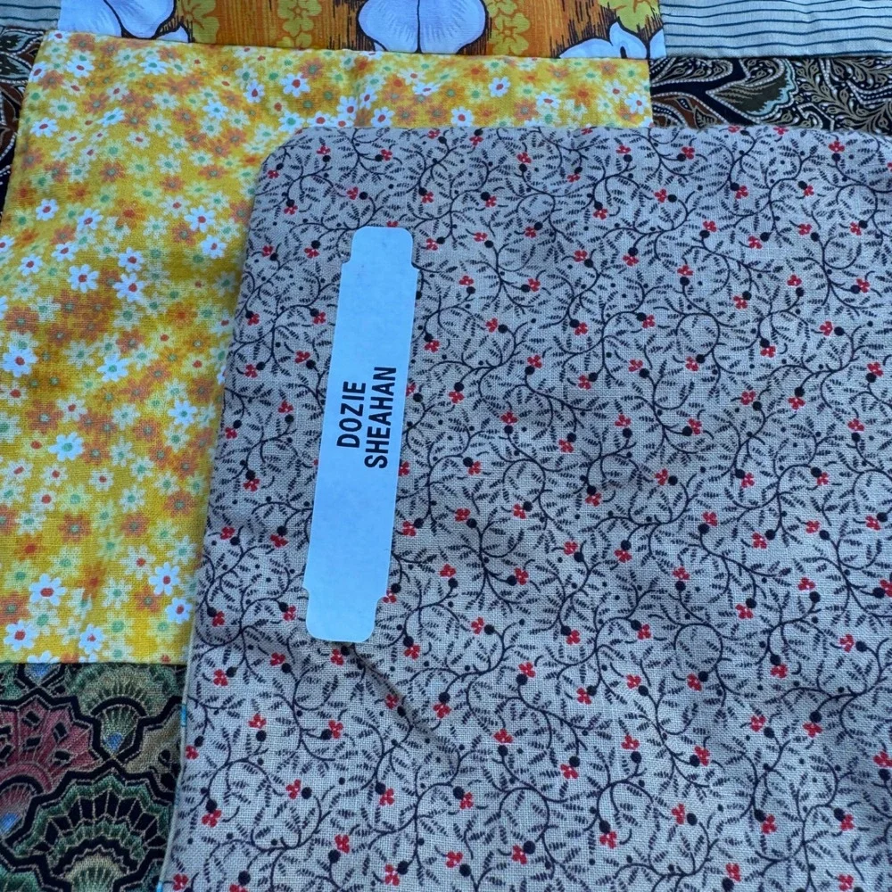 Handmade Patchwork Quilt 42x52 Yellow Floral Vintage Scrappy Tied Throw Blanket